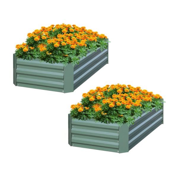 1-SOGA 2X 90cm Rectangle Galvanised Raised Garden Bed Vegetable Herb Flower Outdoor Planter Box