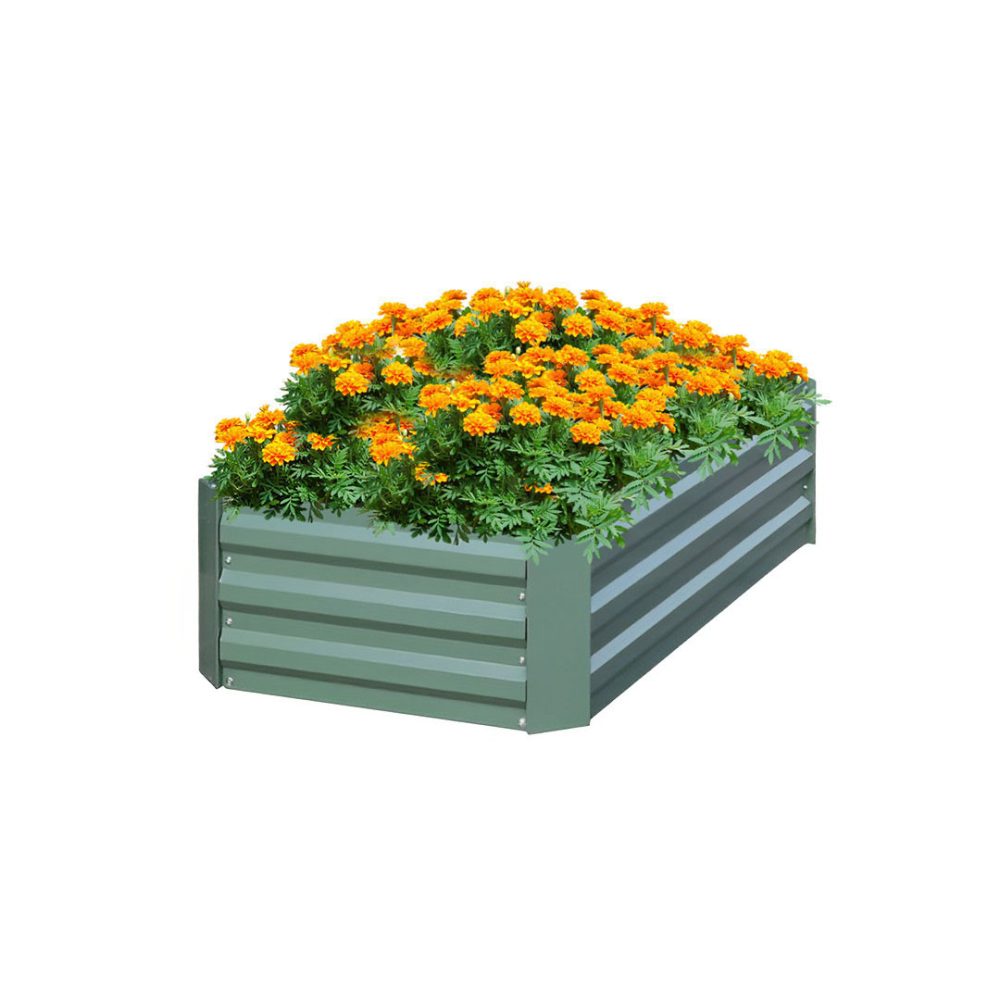 1-SOGA 120X60cm Rectangle Galvanised Raised Garden Bed Vegetable Herb Flower Outdoor Planter Box