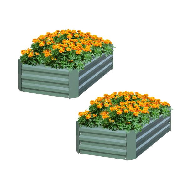 1-SOGA 2X 120X60cm Rectangle Galvanised Raised Garden Bed Vegetable Herb Flower Outdoor Planter Box