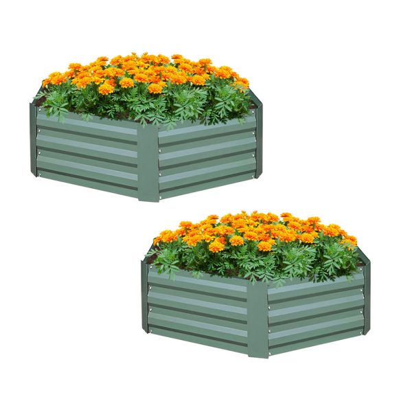 1-SOGA 2X 60cm Hexagon Shape Galvanised Raised Garden Bed Vegetable Herb Flower Outdoor Planter Box