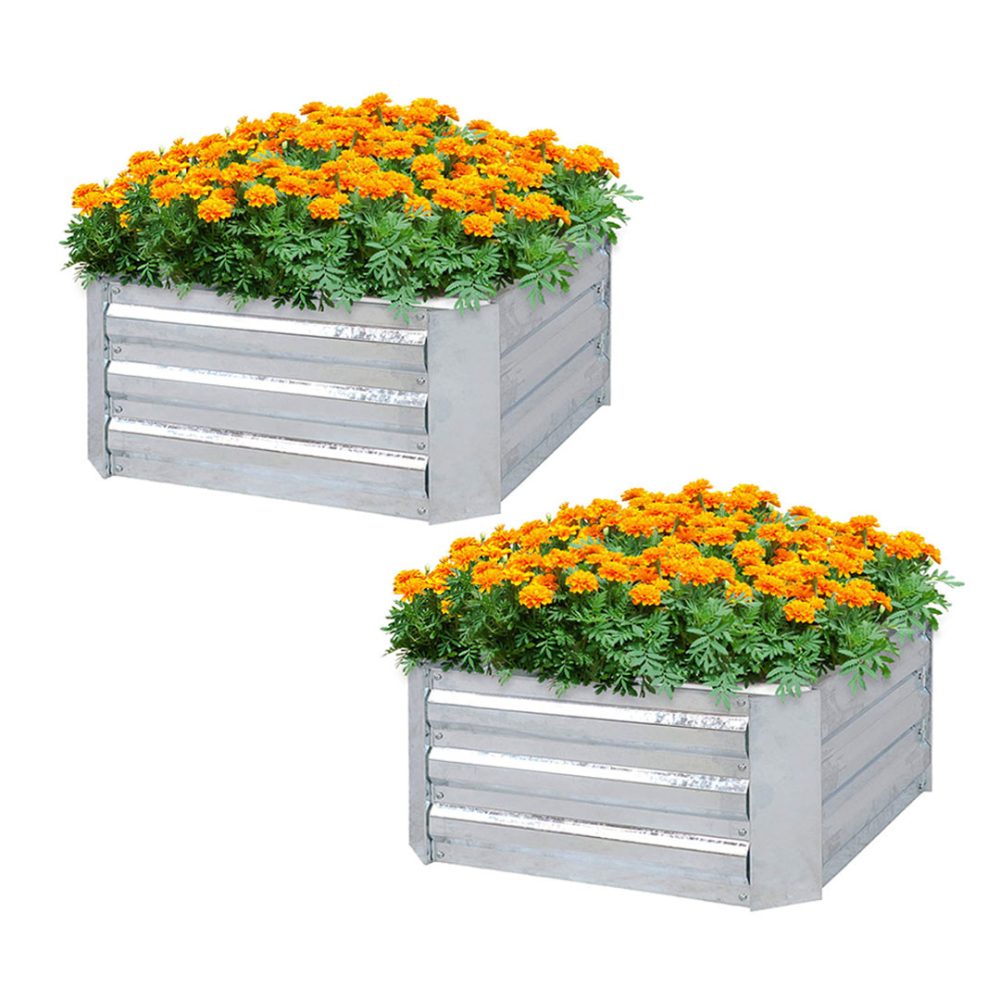 1-SOGA 2X 60cm Square Galvanised Raised Garden Bed Vegetable Herb Flower Outdoor Planter Box