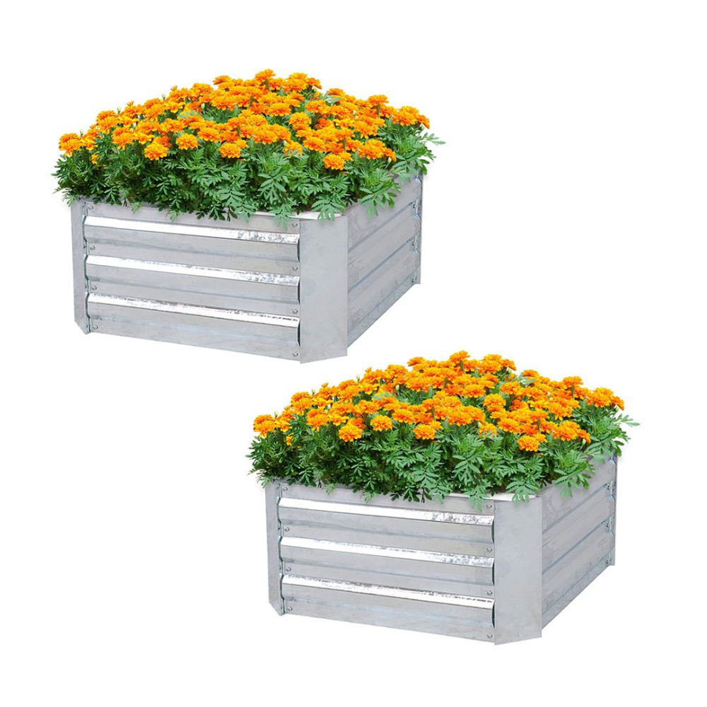 1-SOGA 2X 90cm Square Galvanised Raised Garden Bed Vegetable Herb Flower Outdoor Planter Box