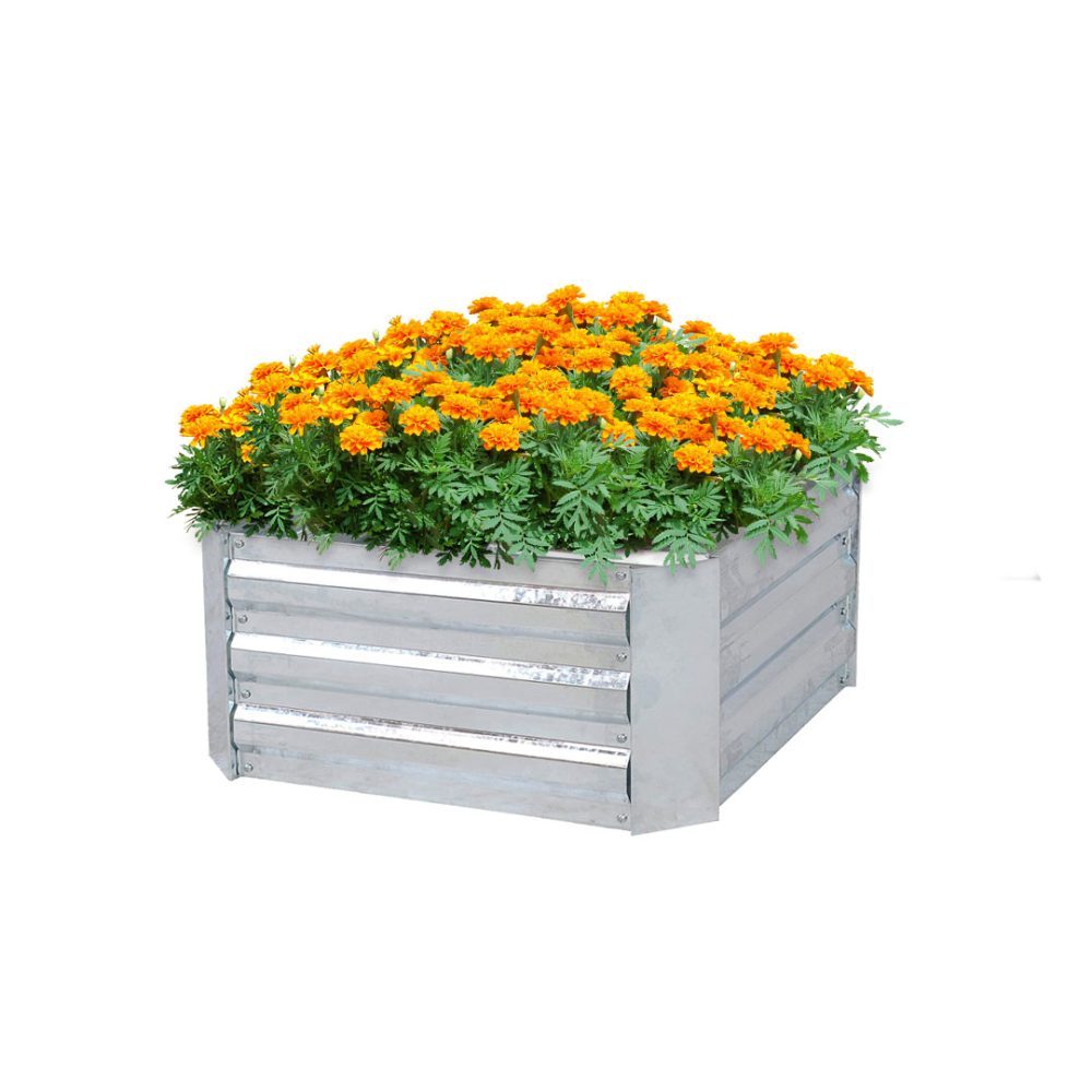 1-SOGA 100cm Square Galvanised Raised Garden Bed Vegetable Herb Flower Outdoor Planter Box