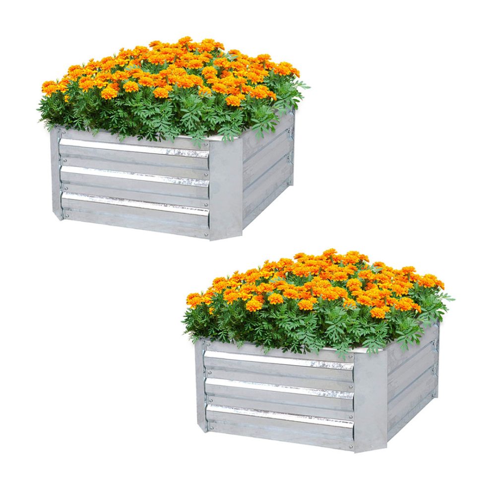 1-SOGA 2X 100cm Square Galvanised Raised Garden Bed Vegetable Herb Flower Outdoor Planter Box