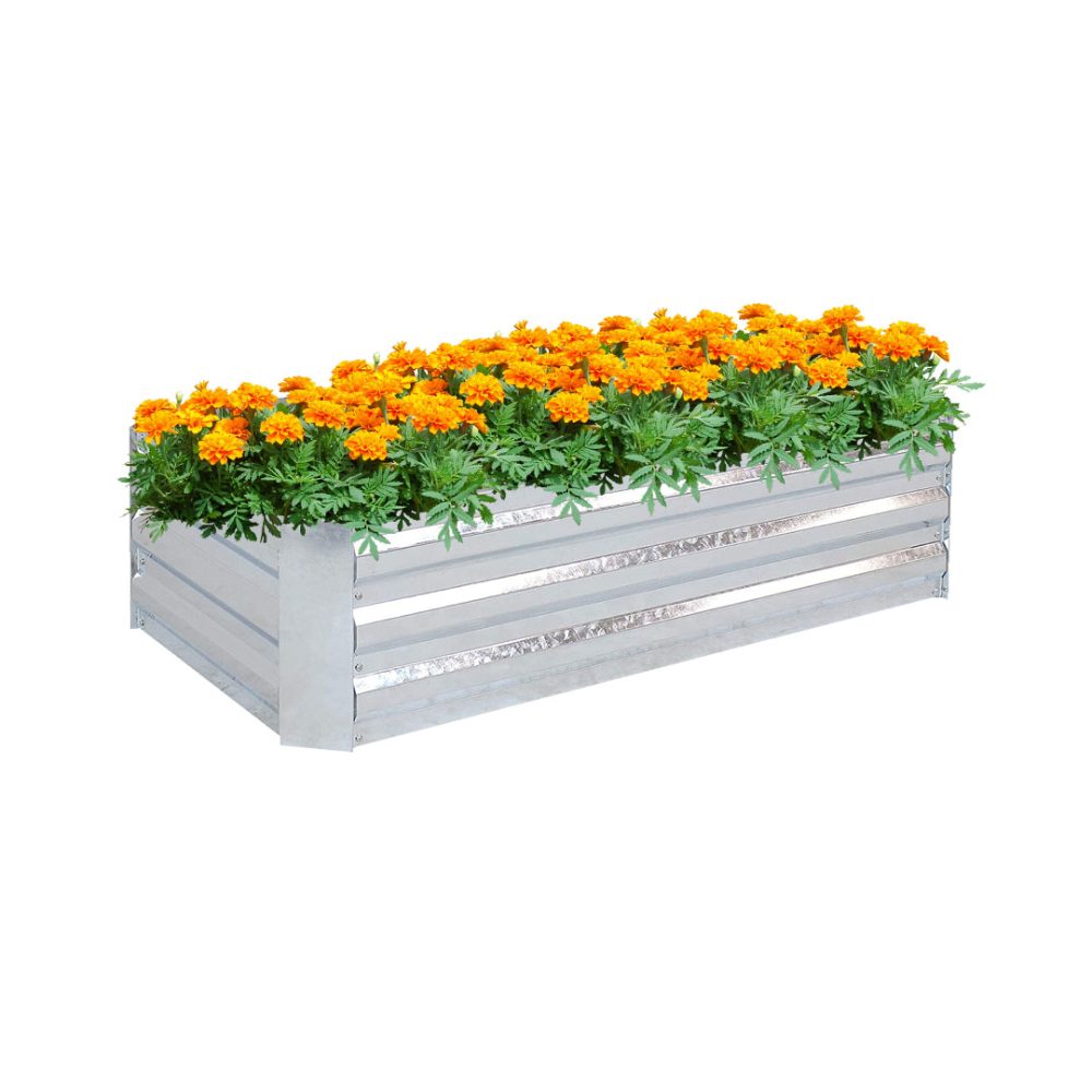 1-SOGA 120cm Rectangle Galvanised Raised Garden Bed Vegetable Herb Flower Outdoor Planter Box