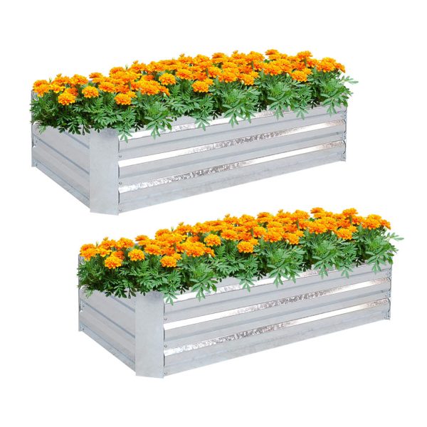 1-SOGA 2X 120cm Rectangle Galvanised Raised Garden Bed Vegetable Herb Flower Outdoor Planter Box