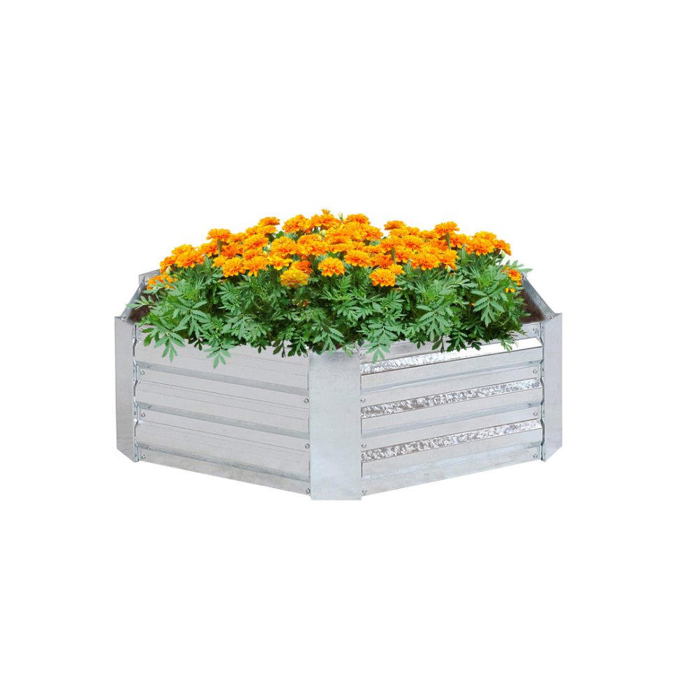 1-SOGA 60cm Hexagon Shape Galvanised Raised Garden Bed Vegetable Herb Flower Outdoor Planter Box