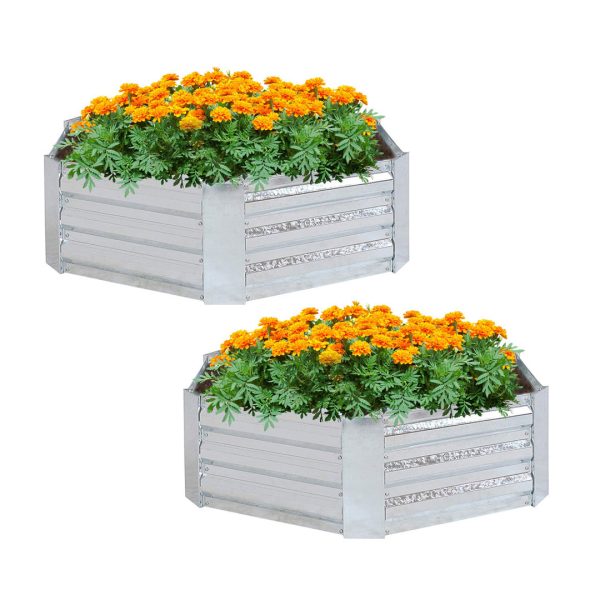 1-SOGA 2X 60cm Hexagon Shape Galvanised Raised Garden Bed Vegetable Herb Flower Outdoor Planter Box