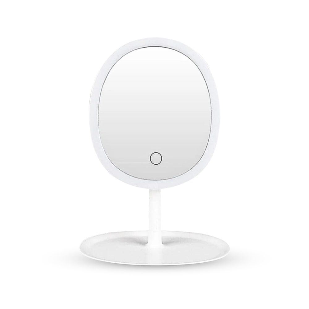 1-SOGA 26cm White Oval Smart LED Makeup Bedroom Table Vanity Mirror Tricolor Adjustable Light