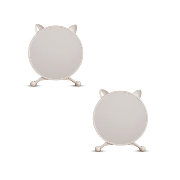 1-SOGA 2X 40cm White Smart Makeup Bedroom Table Mirror Cat Ear Style No LED Light