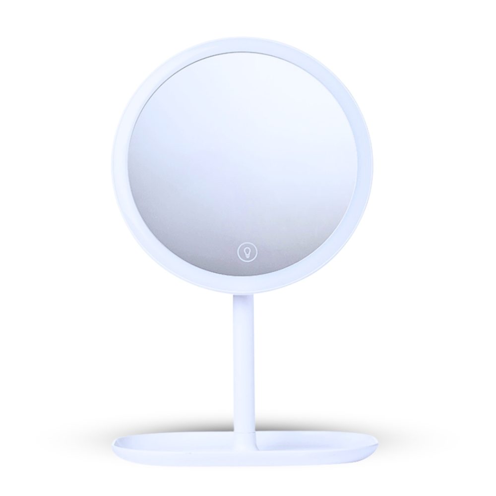 1-SOGA 26cm White Round Smart LED Makeup Bedroom Table Vanity Mirror Tricolor Adjustable Light