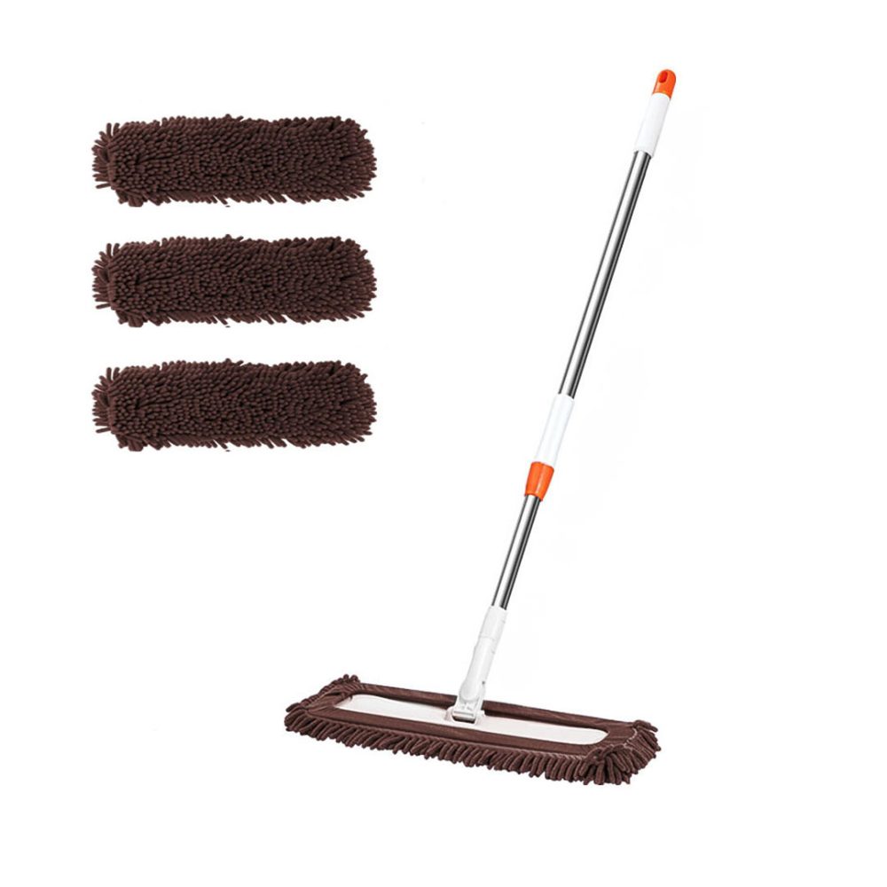 1-SOGA 60x12 Coffee Microfiber Flat Mop Floor Cleaning Pads Rotating Dust Remover