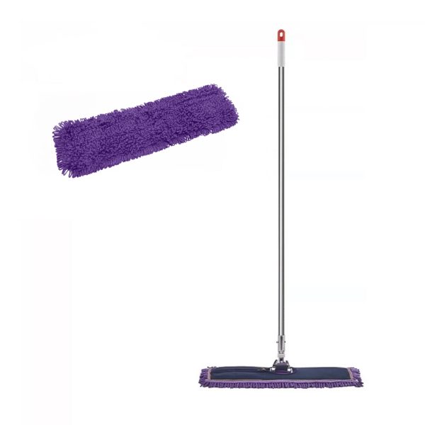 1-SOGA 90cm Purple Microfiber Flat Mop Floor Cleaning Pads Rotating Dust Remover