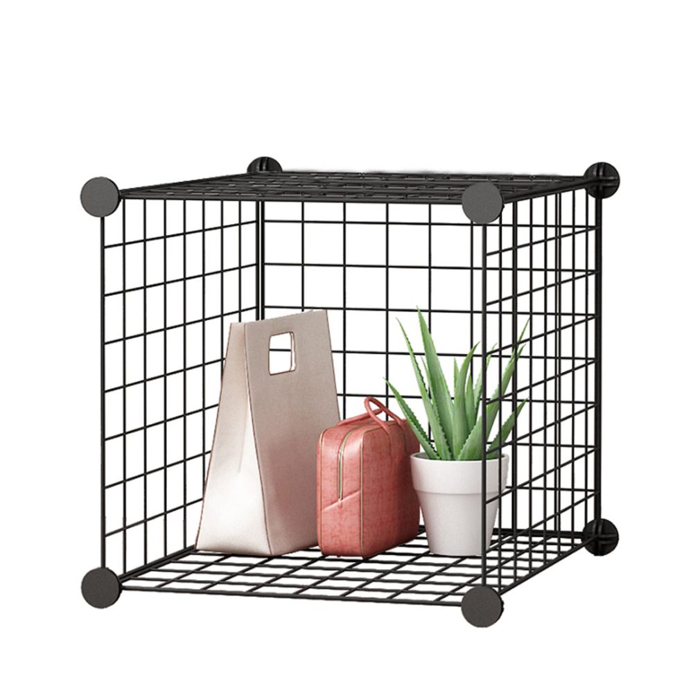 1-SOGA Black Portable Single Cube Storage Organiser Foldable DIY Modular Grid Space Saving Shelf