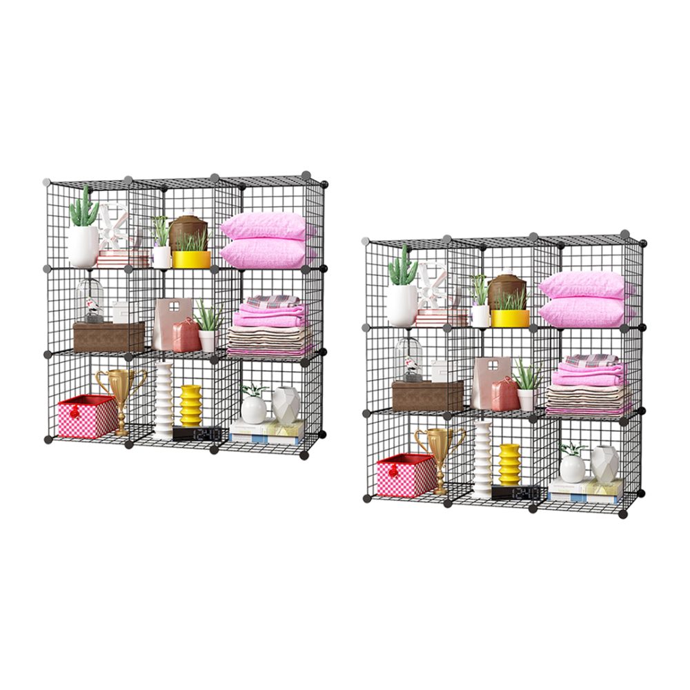 1-SOGA 2X Black Portable 9-Cube Storage Organiser Foldable DIY Modular Grid Space Saving Shelf