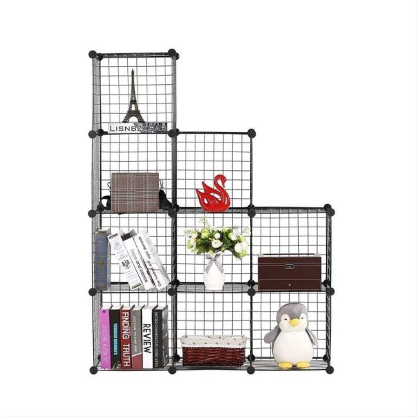 1-SOGA Black Portable 9-Cube 3 Column Storage Organiser Foldable DIY Modular Grid Space Saving Shelf