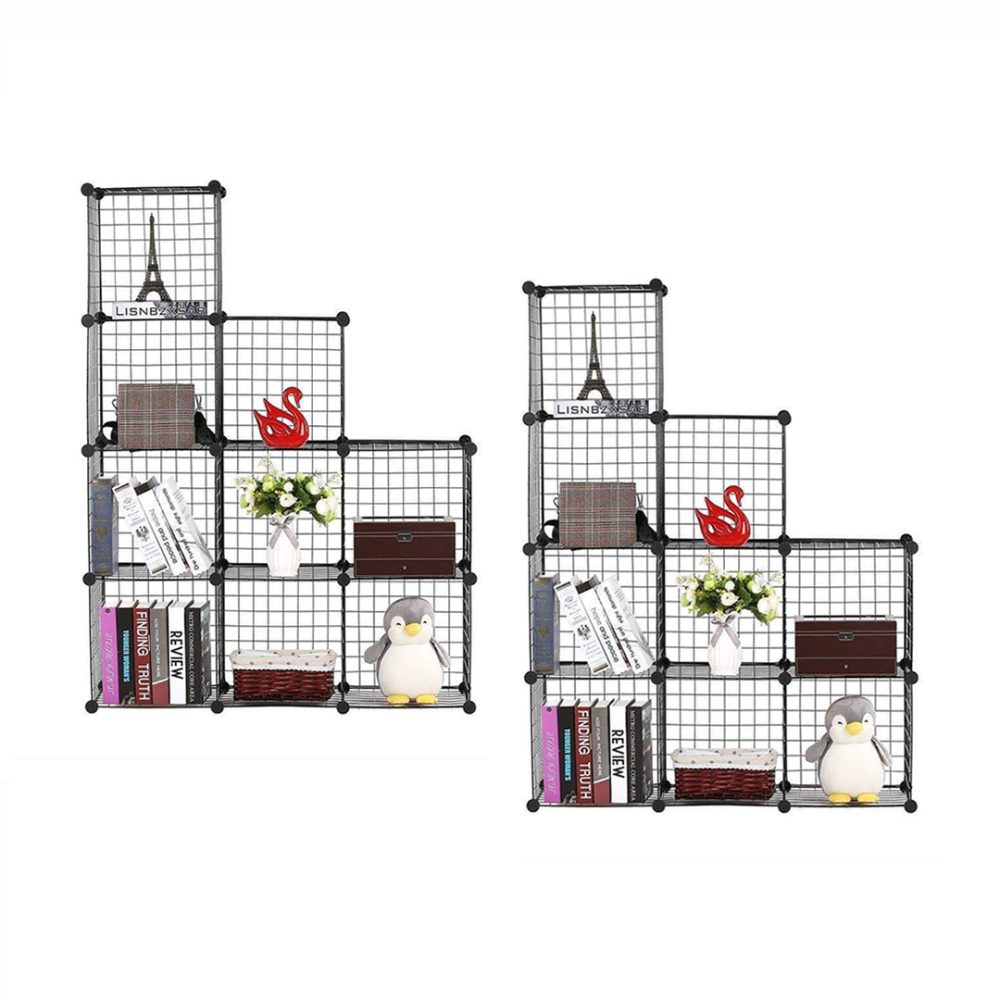1-SOGA 2X Black Portable 9-Cube 3 Column Storage Organiser Foldable DIY Modular Grid Space Saving Shelf