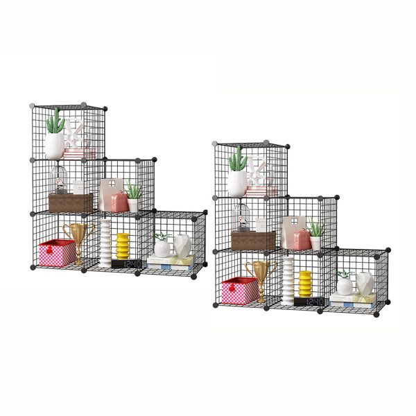 1-SOGA 2X Black Portable 6-Cube 3 Column Storage Organiser Foldable DIY Modular Grid Space Saving Shelf