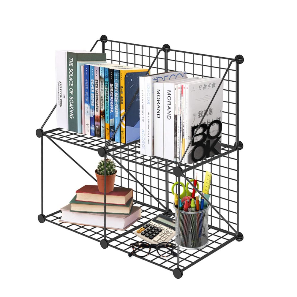 1-SOGA Black Portable 4-Cube 2 Column Storage Organiser Foldable DIY Modular Grid Space Saving Shelf