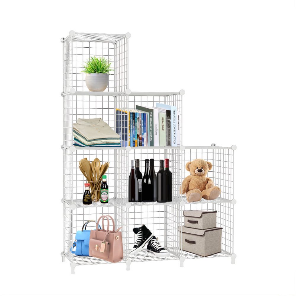 1-SOGA White Portable 9-Cube 3 Column Storage Organiser Foldable DIY Modular Grid Space Saving Shelf 149cm