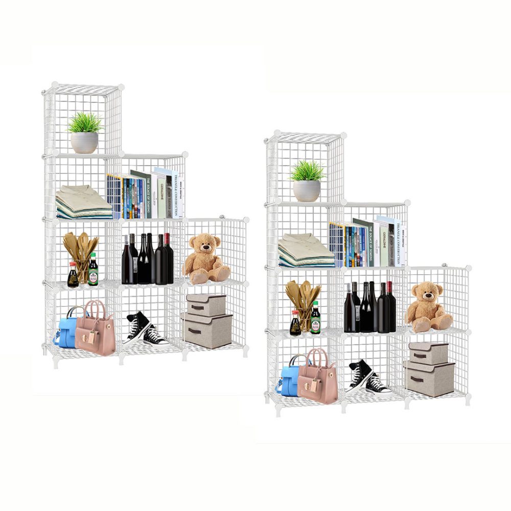 1-SOGA 2X White Portable 9-Cube 3 Column Storage Organiser Foldable DIY Modular Grid Space Saving Shelf 149cm