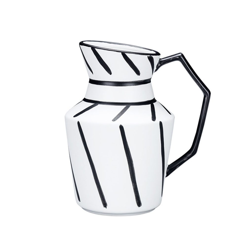 1-SOGA 23.5x19.5cm Ornament Modern Ceramic Decorative Pitcher Striped Vase with Handle with Geometric Design for Home Décor