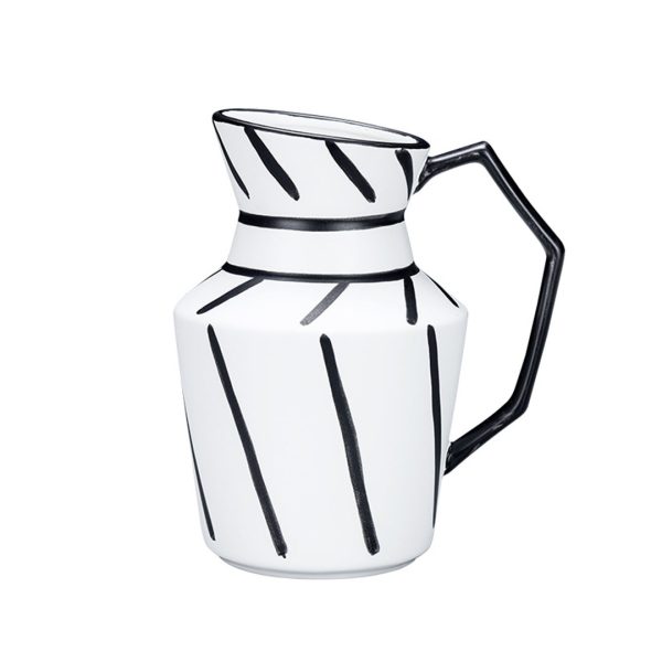 1-SOGA 23.5x19.5cm Ornament Modern Ceramic Decorative Pitcher Striped Vase with Handle with Geometric Design for Home Décor