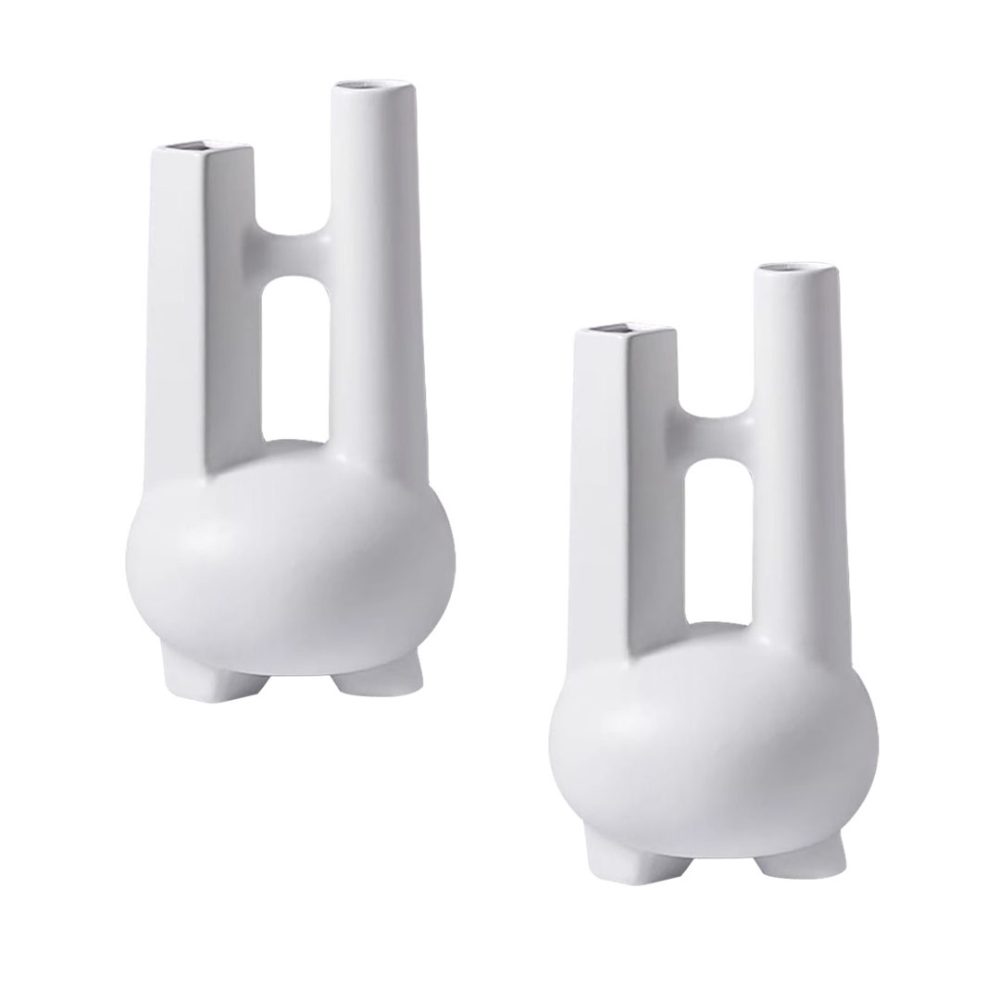 1-SOGA 2X Ornament Modern Geometric Vase Minimalist Double Tube Abstract Sculpture for Home Décor