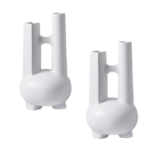 1-SOGA 2X Ornament Modern Geometric Vase Minimalist Double Tube Abstract Sculpture for Home Décor
