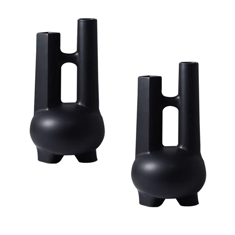 1-SOGA 2X Ornament Modern Geometric Vase Minimalist Double Tube Abstract Sculpture for Home Décor