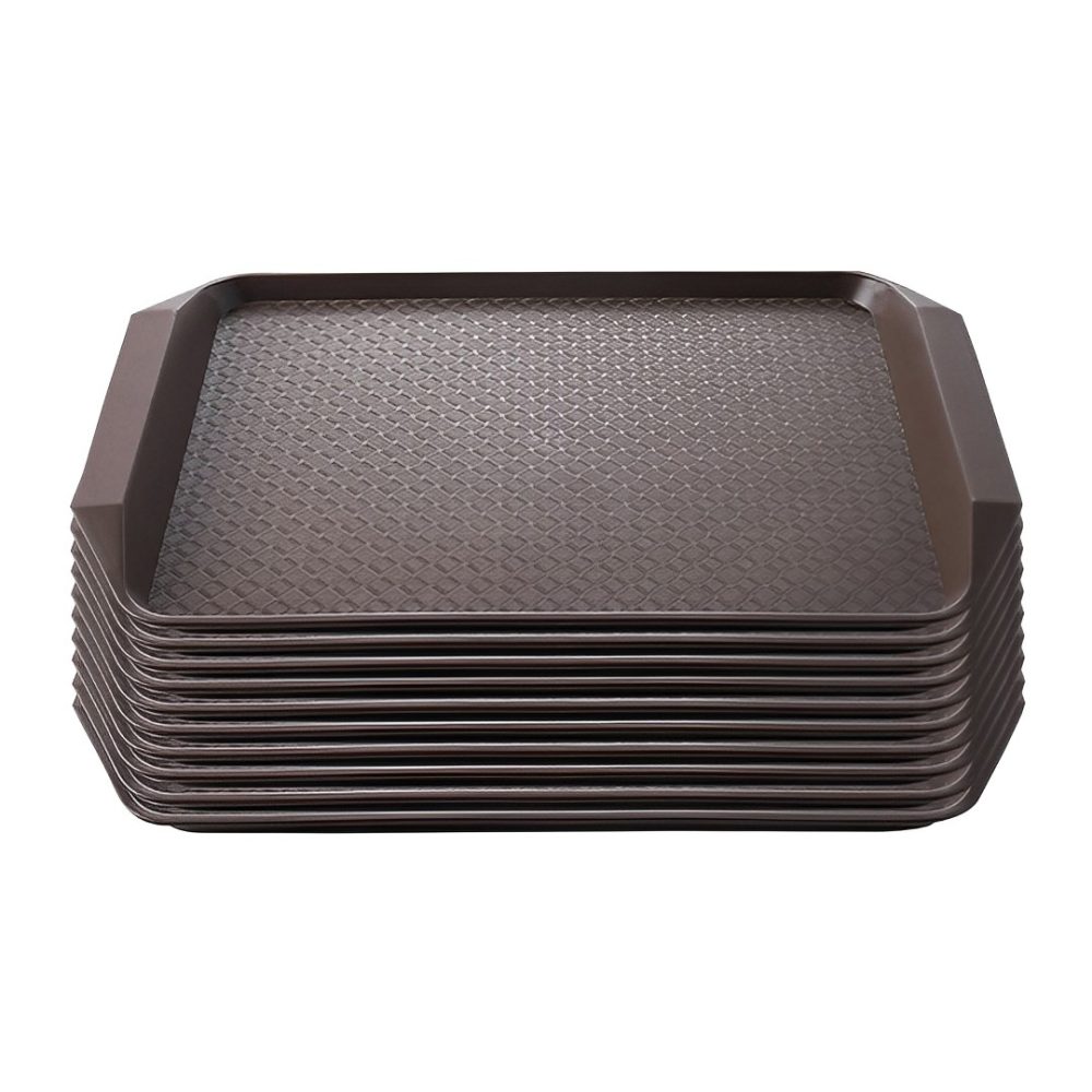 1-SOGA Rectangular Serving Tray Heavy Duty Waterproof Stackable Plastic Food Snack Pan Set of 10 Coffee