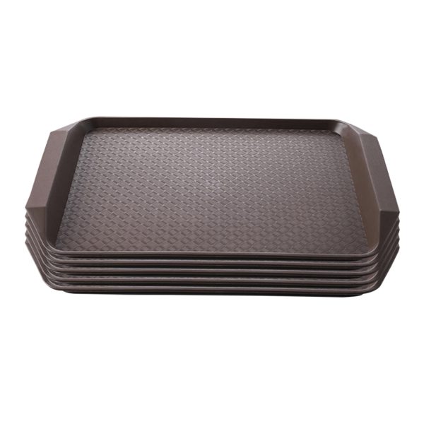 1-SOGA Rectangular Serving Tray Heavy Duty Waterproof Stackable Plastic Food Snack Pan Set of 5 Coffee