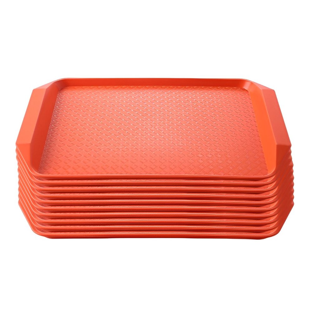 1-SOGA Rectangular Serving Tray Heavy Duty Waterproof Stackable Plastic Food Snack Pan Set of 10 Orange