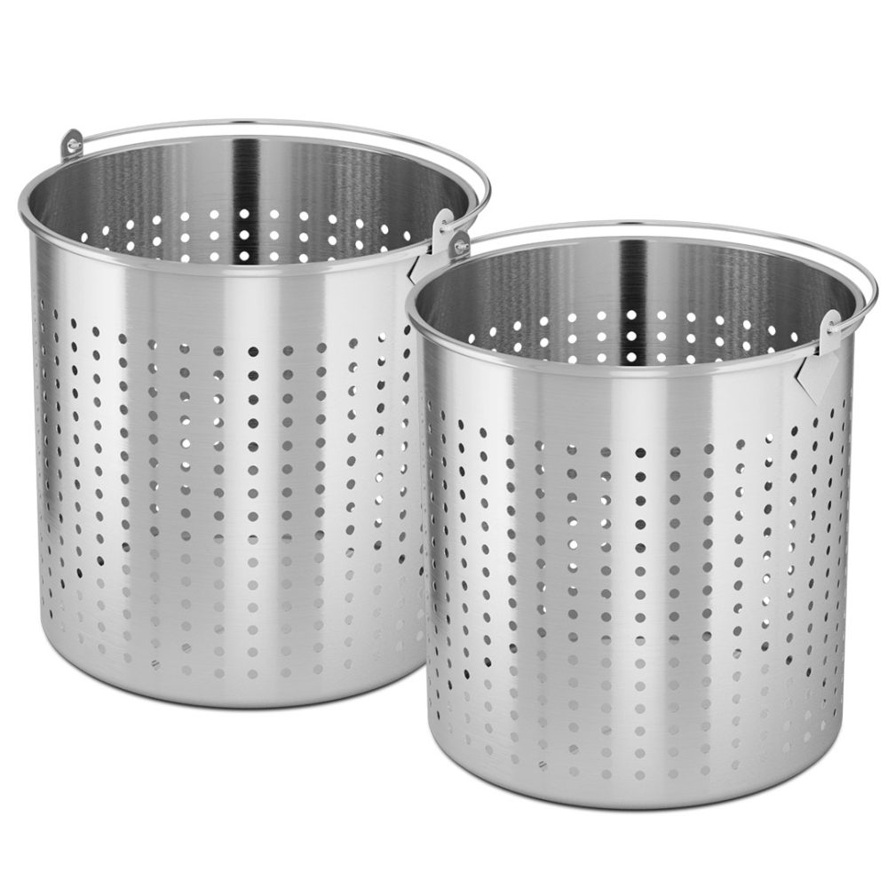 1-SOGA 2X 98L 18/10 Stainless Steel Perforated Stockpot Basket Pasta Strainer with Handle