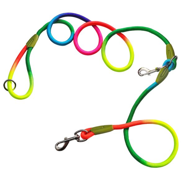 1-SOGA 220cm Multifunction Hands-Free Rope Pet Cat Dog Puppy Double Ended Leash for Walking Training Tracking Obedience Rainbow