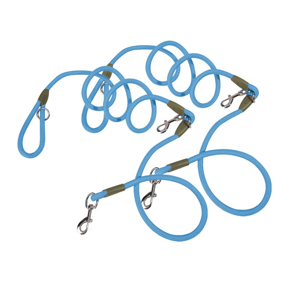 1-SOGA 2X 220cm Multifunction Hands-Free Rope Pet Cat Dog Puppy Double Ended Leash for Walking Training Tracking Obedience Blue