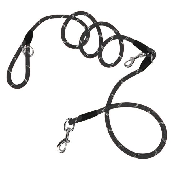 1-SOGA 220cm Multifunction Hands-Free Rope Pet Cat Dog Puppy Double Ended Leash for Walking Training Tracking Obedience Black