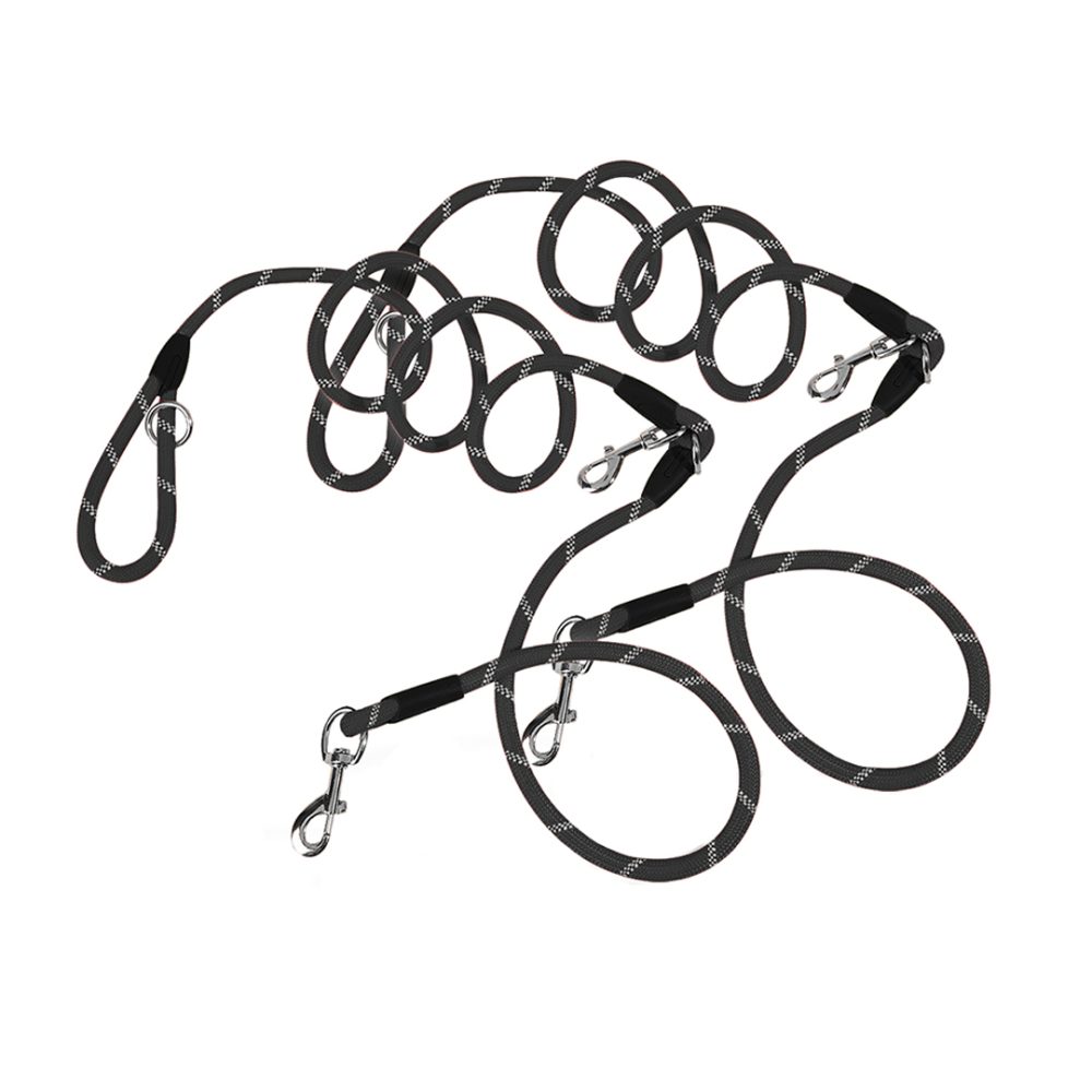 1-SOGA 2X 220cm Multifunction Hands-Free Rope Pet Cat Dog Puppy Double Ended Leash for Walking Training Tracking Obedience Black
