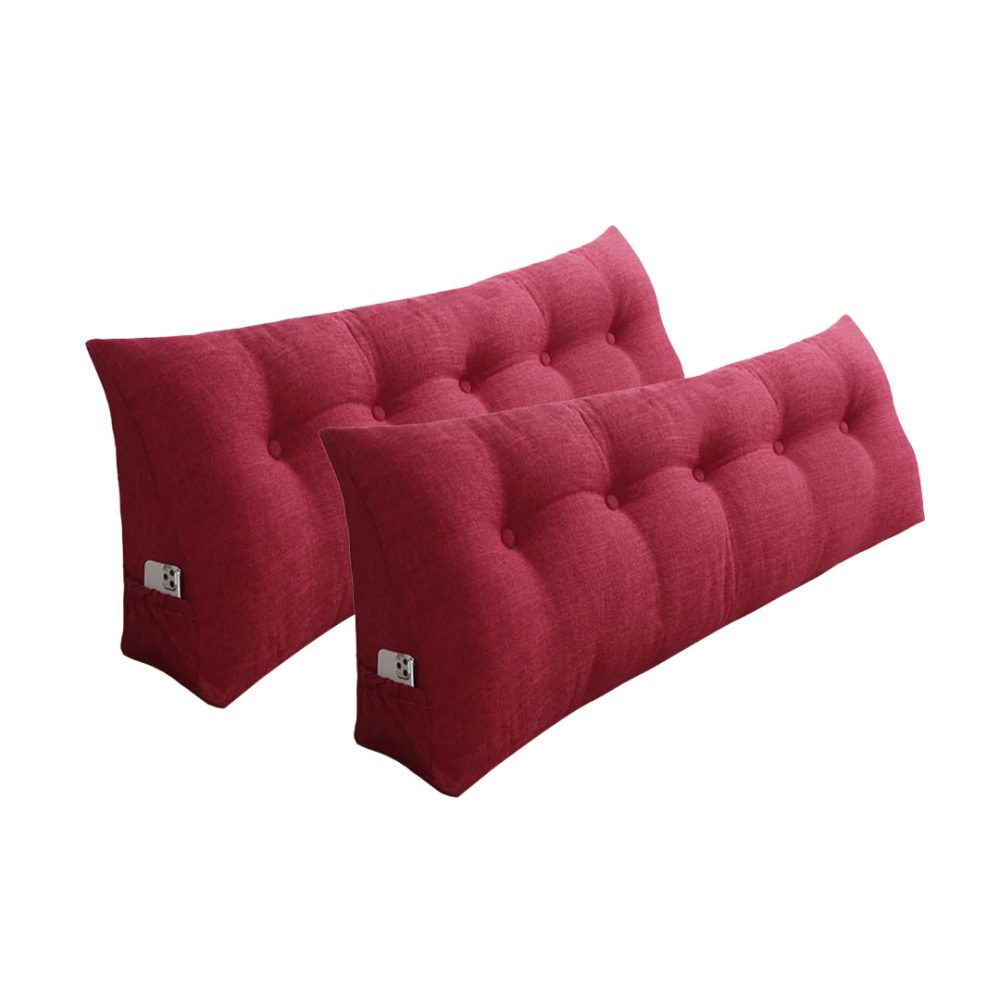 1-SOGA 2X 120cm Rose Red Triangular Wedge Bed Pillow Headboard Backrest Bedside Tatami Cushion Home Decor