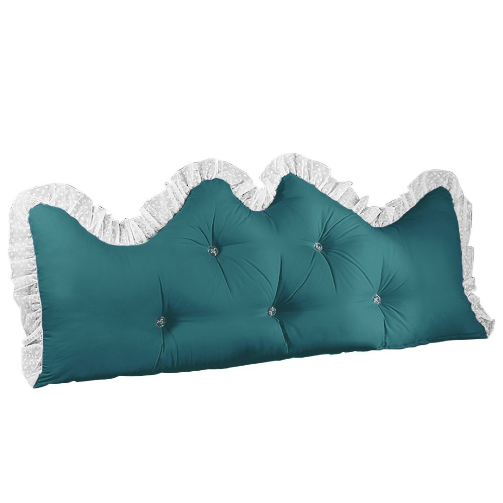 1-SOGA 120cm Blue-Green Princess Bed Pillow Headboard Backrest Bedside Tatami Sofa Cushion with Ruffle Lace Home Decor