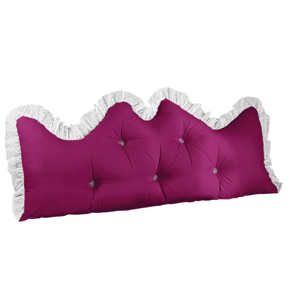 1-SOGA 120cm Burgundy Princess Bed Pillow Headboard Backrest Bedside Tatami Sofa Cushion with Ruffle Lace Home Decor