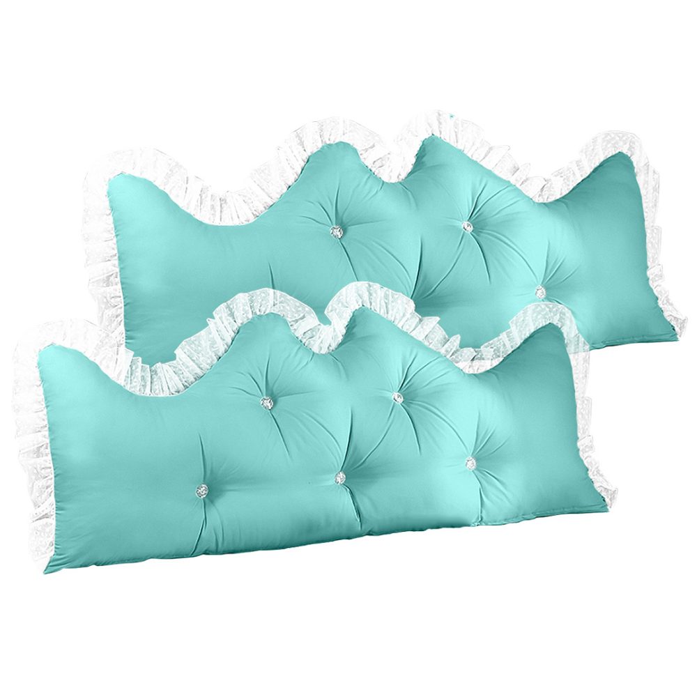 1-SOGA 2X 120cm Light Blue Princess Bed Pillow Headboard Backrest Bedside Tatami Sofa Cushion with Ruffle Lace Home Decor