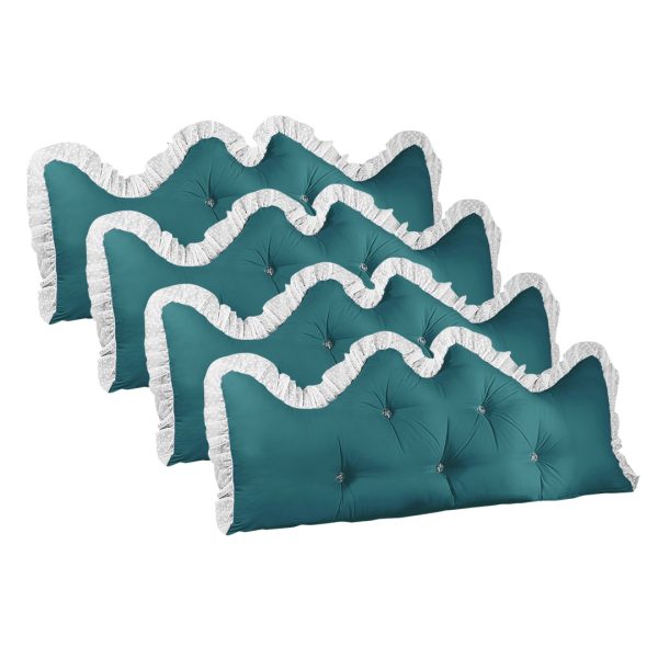1-SOGA 4X 180cm Blue-Green Princess Bed Pillow Headboard Backrest Bedside Tatami Sofa Cushion with Ruffle Lace Home Decor