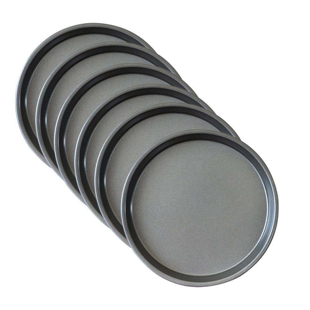 1-SOGA 6X 7-inch Round Black Steel Non-stick Pizza Tray Oven Baking Plate Pan