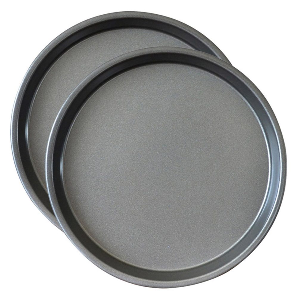 1-SOGA 2X 8-inch Round Black Steel Non-stick Pizza Tray Oven Baking Plate Pan
