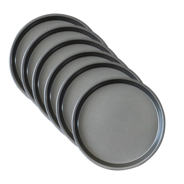 1-SOGA 6X 9-inch Round Black Steel Non-stick Pizza Tray Oven Baking Plate Pan