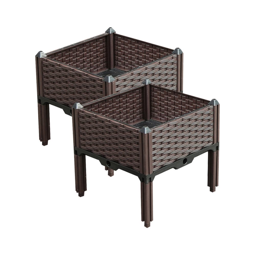 1-SOGA 2X 40cm Raised Planter Box Vegetable Herb Flower Outdoor Plastic Plants Garden Bed with Legs