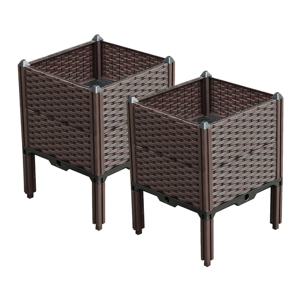 1-SOGA 2X 40cm Raised Planter Box Vegetable Herb Flower Outdoor Plastic Plants Garden Bed with Legs Deepen