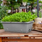 2-SOGA 49.5cm Gray Rectangular Planter Vegetable Herb Flower Outdoor Plastic Box with Holder Balcony Garden Decor Set of 4