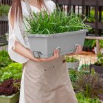 3-SOGA 49.5cm Gray Rectangular Planter Vegetable Herb Flower Outdoor Plastic Box with Holder Balcony Garden Decor Set of 4